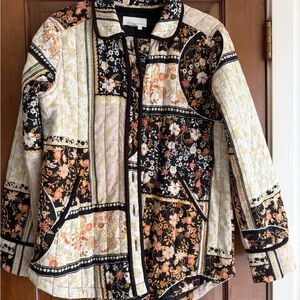 Anthropologie Quilted Patchwork Bomber Jacket - Black, Cream & Peach